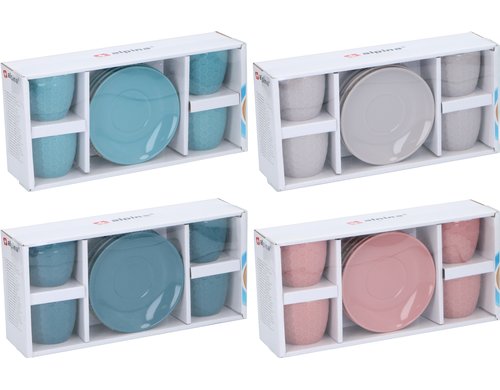 AlpinaEspresso-Set m.Tellern,4St,Assortiert 4 Gläser, 4 Teller, Keramik