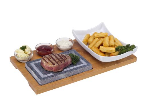 Nouvel Hot Plate Set, 6tlg, Holz Holzbrett, Hot Stone, 1 weisse Glassschale