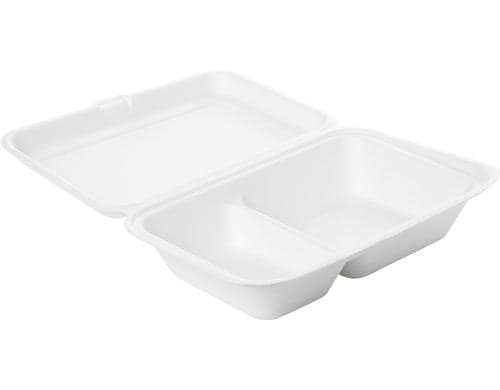 Biopak Menübox ecoecho 470/300 ml 2-Teilung 50Stück, Bagasse,241x163x65 Weiss