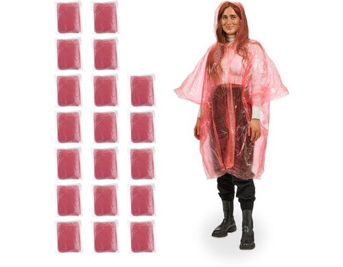 relaxdays Regenponcho einweg  20er Set ca. 122 x 125 cm, Rot