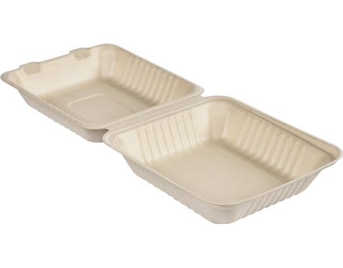 Biopak Box Hinged Bagasse braun 1000ml, 50 Stk. Mit Deckel