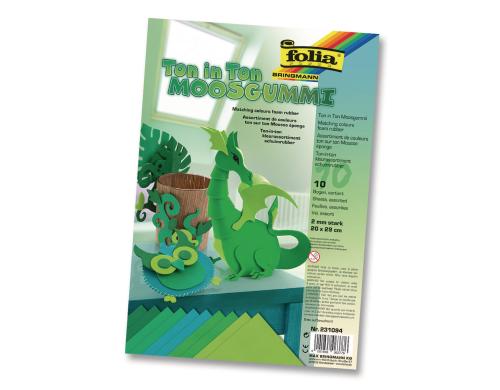 Folia Moosgummi-Set Ton in Ton grün 10 Bogen à 20x29cm