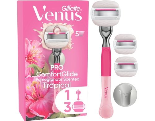 Gillette Venus Pro ComfortGlide Tropical 3er + Handstück + Wandhalterung