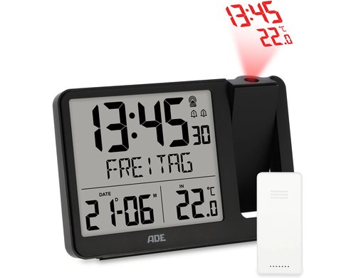 ADE digitale Funkuhr mit Projektion schwarz