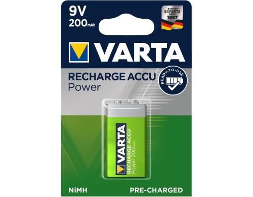 VARTA Akku Typ 9V 200 mAh, 1Stk 1er-Pack, NiMH, 8.4V