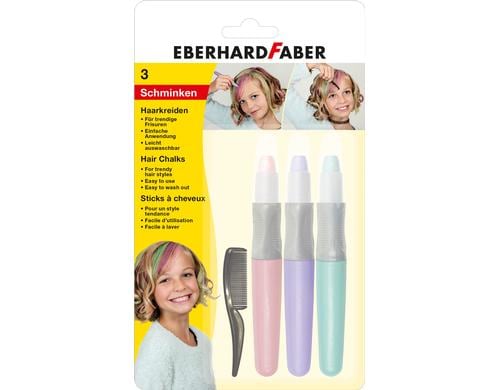 Eberhard F. Haarkreide Set Pastell 3 Haarkreiden + 1 kleiner Kamm