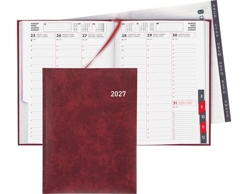 Biella Geschäftsagenda 2027 Orario weinrot 17.8 x 23.5 cm, 144 Seiten,  1 Wo auf 2 S.