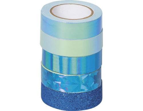 Heyda Washi Tape Effekt Mix Basic Blau 5 Rollen in 2 Grössen: 5mx12mm, 2mx12mm