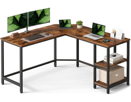 Vasagle Bürotisch braun-schwarz Ecktisch 138x138cm, 2 Regalfächer