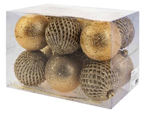 COCON Weihnachtskugeln gold, 12 Stk. Kunststoff, D: 8cm