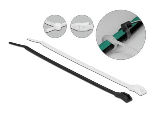 Delock Kabelbinder 280x3.6 100 Stk. Mit flachem Kopf, Schwarz/Transparent