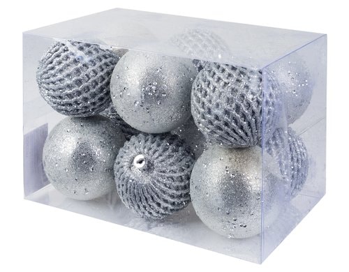 COCON Weihnachtskugeln silber, 12 Stk. Kunststoff, D: 8cm