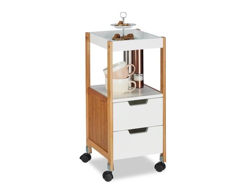 relaxdays Küchenwagen mit Schubladen Bambus/MDF, 69 x 30 x 30 cm