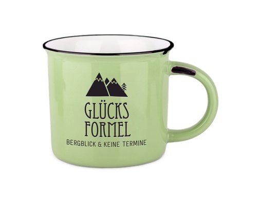 Grafik Werkstatt Becher Vintage Bergglück Glücksformel