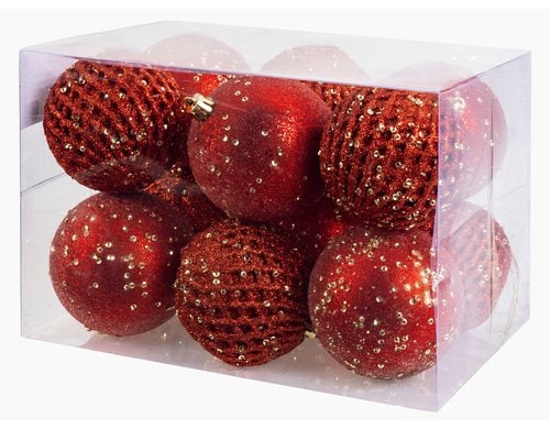 COCON Weihnachtskugeln rot, 12 Stk. Kunststoff, D: 8cm
