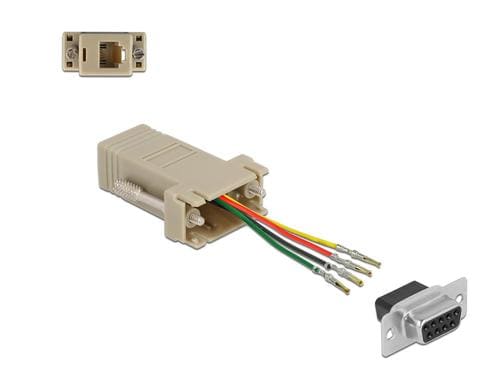 Delock Adapter D-Sub 9-Pin, Montagesatz 9-Pin Buchse zu RJ11/RJ14 6P/4C Buchse