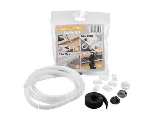 Steffen D-Line Kabelmanagement Set Weiss Spirale,3xKabelhalterung,6xClips,Klettband