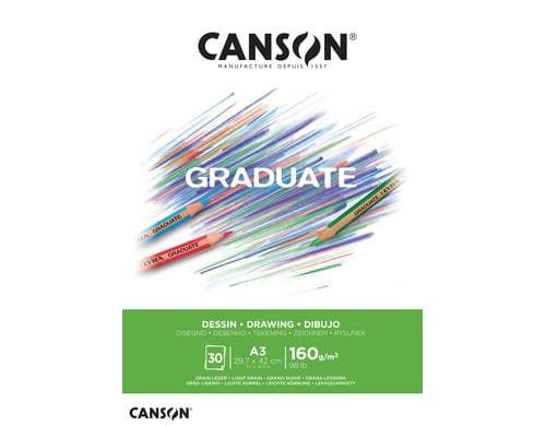 Canson Block Graduate Zeichnen weiss A3 160g/m2, 30Bl, leicht gekörnt, FSC