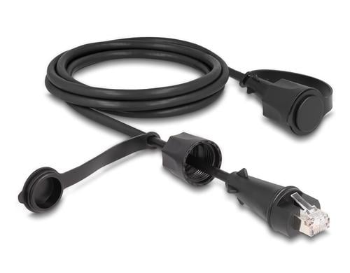 Delock RJ45 Stecker zu RJ45 Stecker Cat.6 IP68 staub& wasserdicht,Verschlusskappe,2m