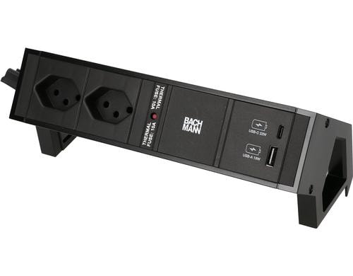 Bachmann Steckdosenleiste DESK 2, 2xT13 1xUSB A/C, 90°, schwarz