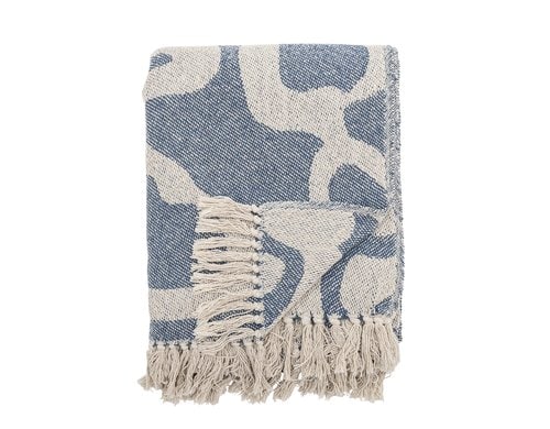 Bloomingville Wohndecke Salobre, 160x130 cm (LxB), Recycelte Baumwolle, Blau-Weiss