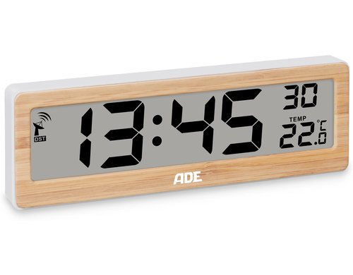 ADE digitale DCF-Funkuhr mit XXL-Ziffern bambus, mit Temperatur- und Datumsanzeige