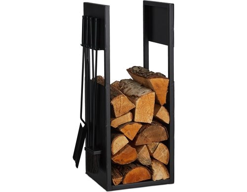 relaxdays Kaminholzregal mit Besteck