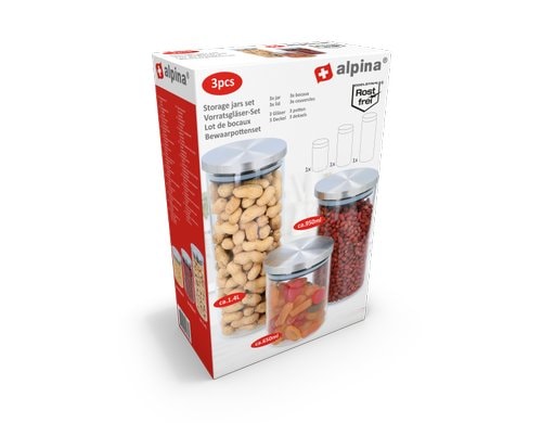 Alpina Vorratsgläser, 3 Stück 650ml/950ml/1.4L, GL/SS barocilicate Cb