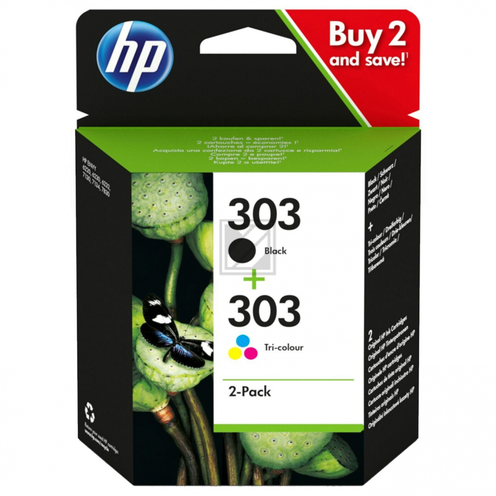 HP Combopack Nr.303 - Black + CMY (3YM92AE) 4ml,  Seitenkapazität ~ 200 / 165 Seiten