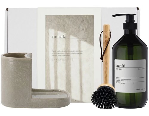 meraki Geschenkbox Halter Grau, Spülbürste Forest Garden Spülmittel 490 ml