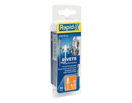 Rapid Blindnieten Aluminium 4x12mm 50 St. inkl. Bohrer, Blister