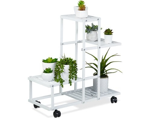 relaxdays Pflanzenständer mit Rollen 60,5 x 61,5 x 26 cm, Weiss