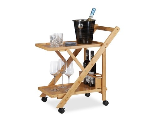 relaxdays Servierwagen mit 2 Ablagen Bambus, 70 x 40,5 x 65 cm