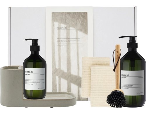 meraki Geschenkbox Halter Grau, Spülbürste Handseife 1L & Spülmittel 490 ml