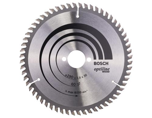 Bosch Professional Kreissägeblatt Optiline Wood, 190x30x2,6mm, 60