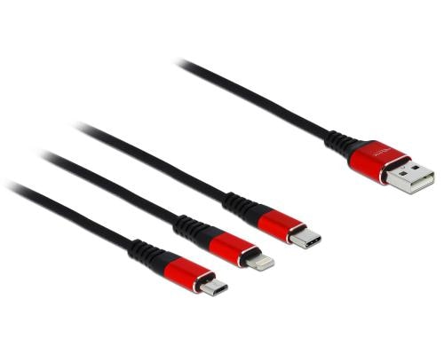 Delock USB2.0-Ladekabel 3 in 1, 1m USB-A zu Lightning, USB Micro-B, USB-C