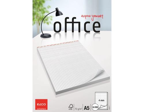Elco Office Notizblock A5 hochweiss 70g/m2, 2 Block à 100 Blatt, 4mm kariert