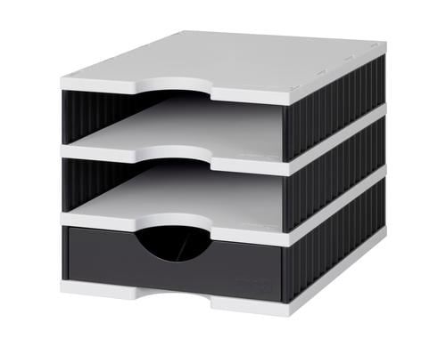 Styro Schubladenbox Styrodoc Uno 3 Fach und 1 Schublade, schwarz/grau