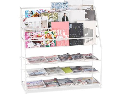 relaxdays Zeitungsständer XL Weiss 10,5 x 40 x 97,3 cm (H x B x T)