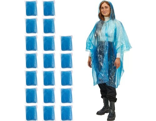 relaxdays Regenponcho einweg  20er Set ca. 122 x 125 cm, Blau
