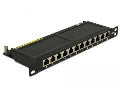 12-Port 10Patchpanel Cat.6A, geschirmt schwarz, 12x RJ-45, LSA, 0.5HE