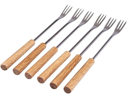 Kadastar Käsefonduegabeln Oak 6 Stück, 26 cm, Edelstahl, Eiche FSC
