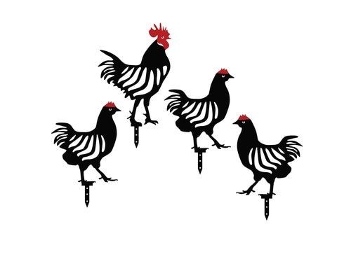 Wallxpert Gartenstecker Chicken Family 4er Set