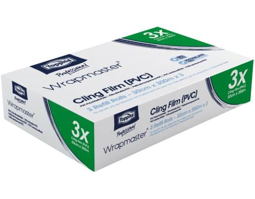 Toppits Wrapmaster Frischhaltefolie PVC 3 Stück, Nachfüllrolle 30 cm x 300 m, PVC