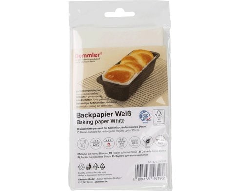 Demmler Backpapier 10 Stk, 42x23cm, Kastenkuchenuchenform