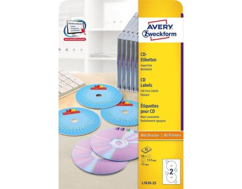 Avery Zweckform CD-Etiketten SuperSize Packung zu 25 Blatt / 50 Etiketten