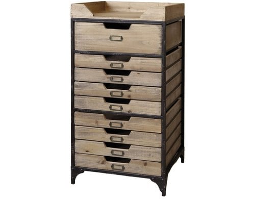 Chic Antique Kommode mit 9 Schubladen 75x40x38 cm (HxLxB), Holz, Eisen