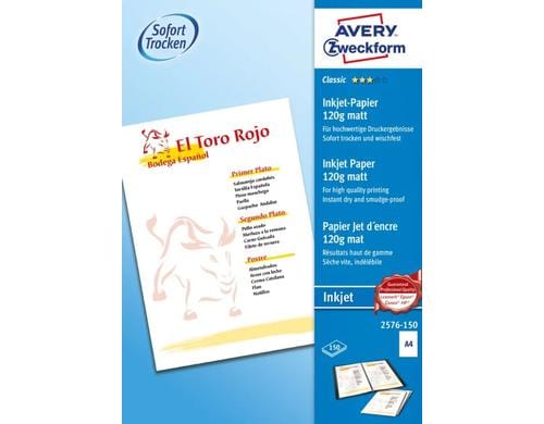 Avery Zweckform Classic Inkjet Papier A4 120g, weiss, Inhalt: 150 Blatt
