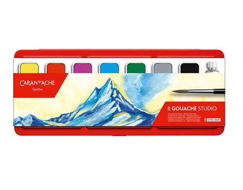 Caran d'Ache Gouache Studio Metallschachtel 8 Farben ( 7 Tabletten, 1 Tube) 1 Pinsel