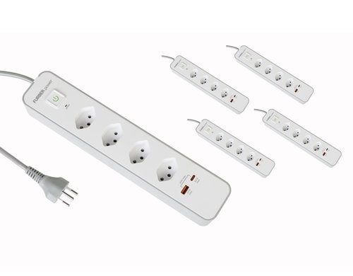 F.power Steckdosenleiste USB 4xT13 KIT5 10A/250V, H05VV-F 3G1.00, grau-weiss